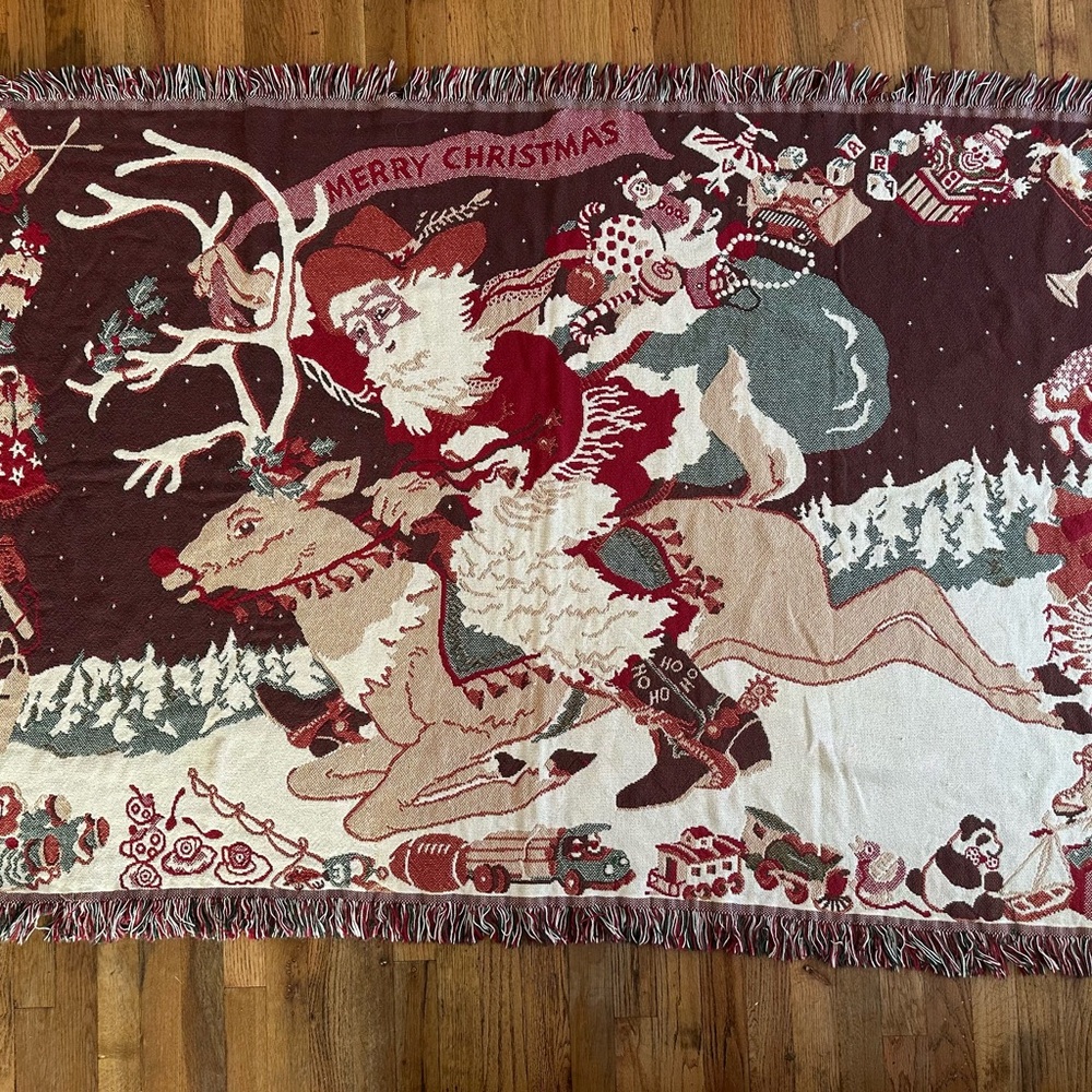 Festive Cowboy Santa Christmas Throw Blanket